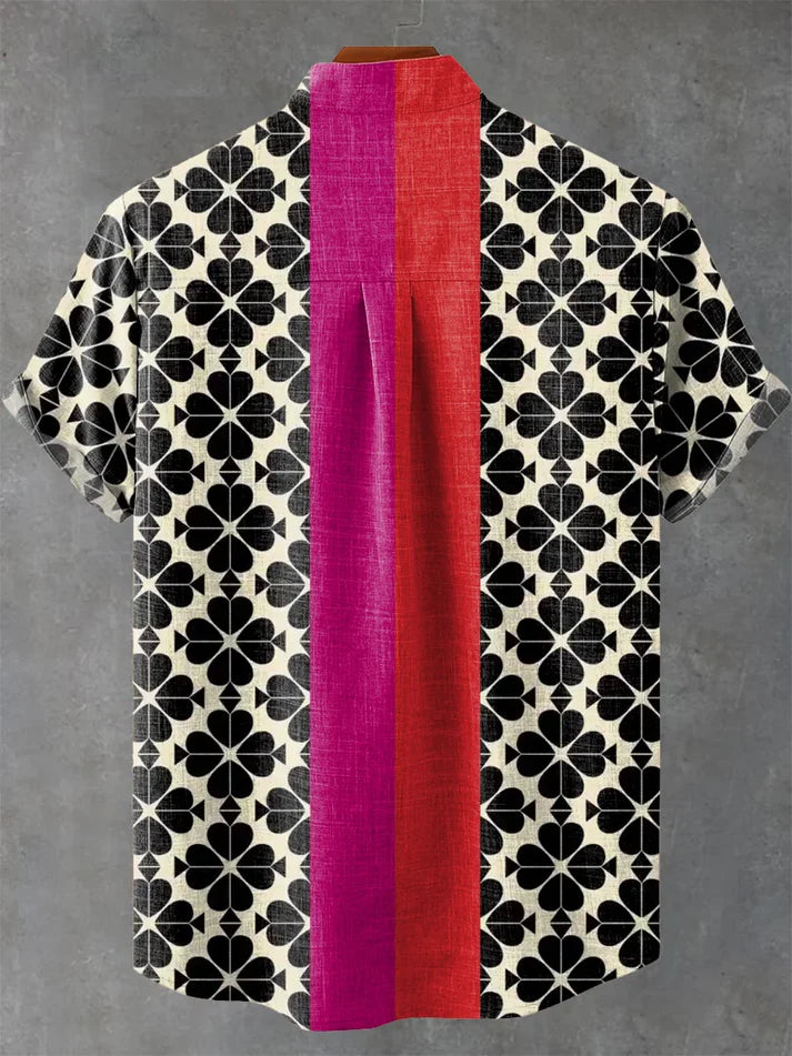 Vintage Geometric Pattern Art Print Casual 100% Cotton Shirt