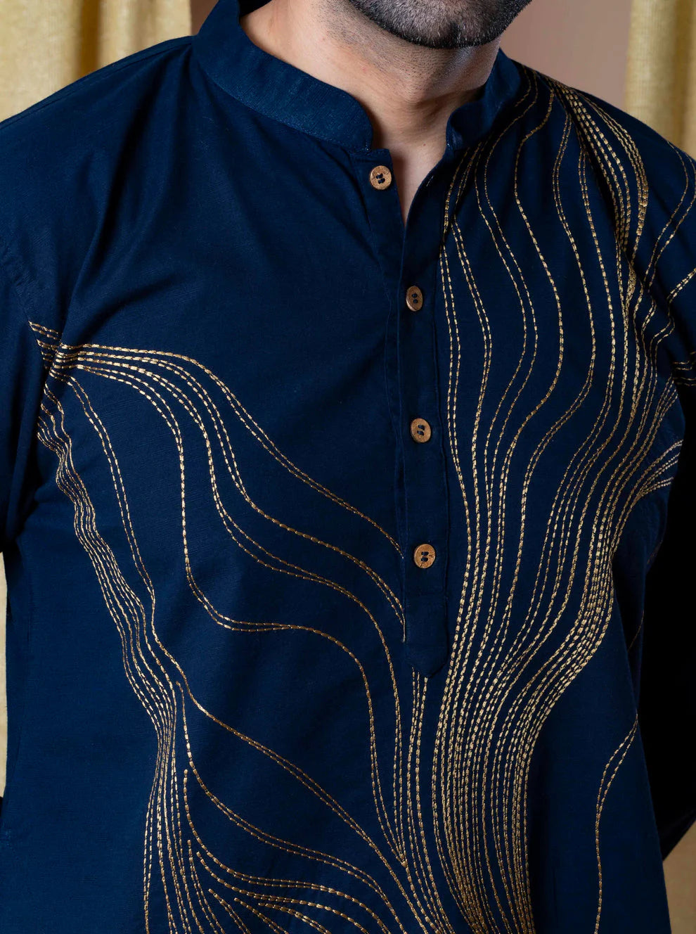 Navy Blue Designer Embroidery Work Kurta & Pajama Set for Men