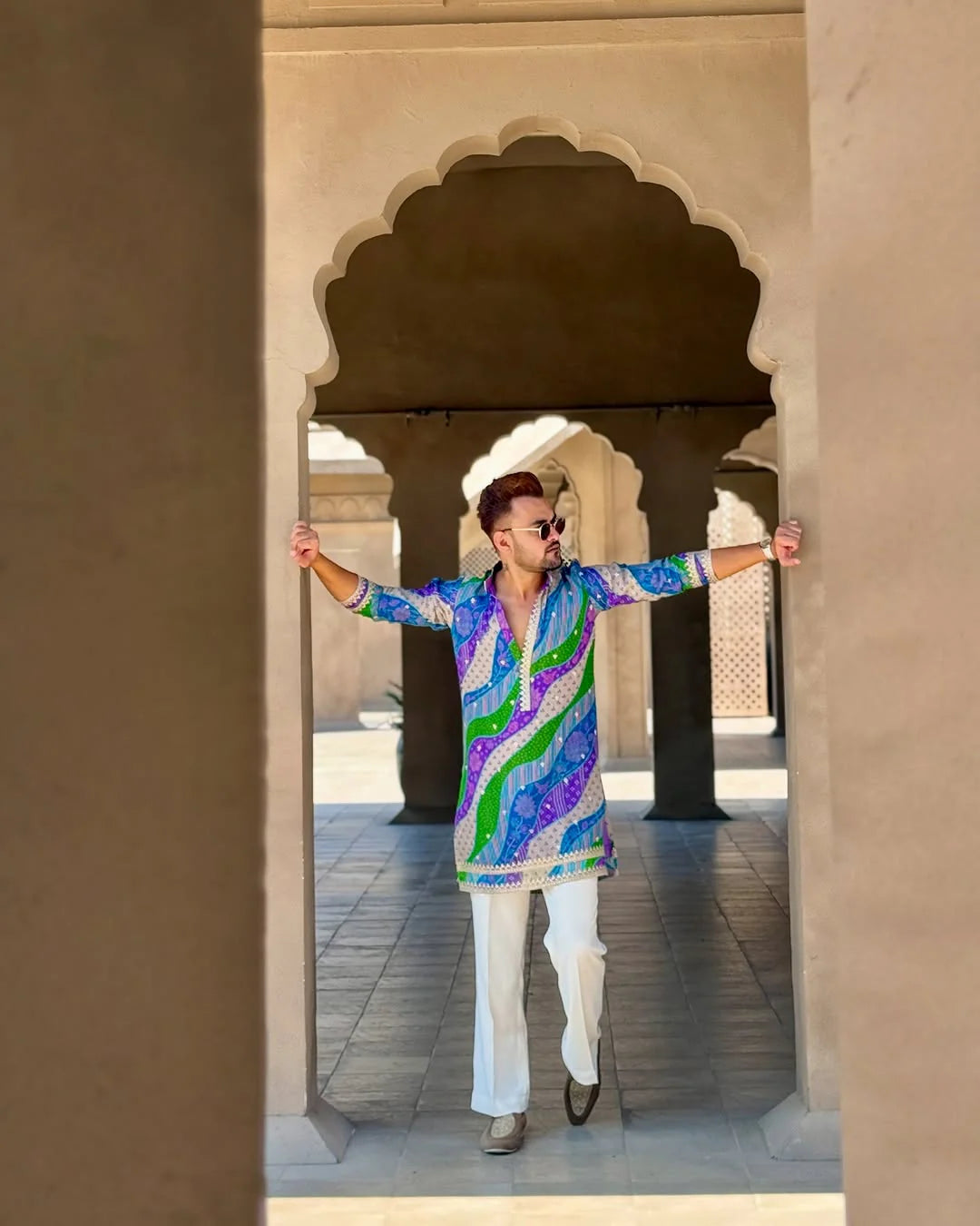 Multi-Coloured Badhani Embroidered Printed Kurta & Pajama Set