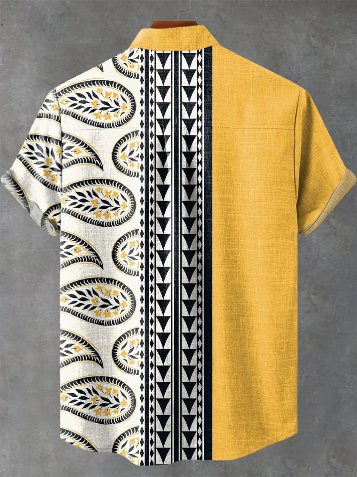 Two-tone Geometric Paisley Pattern Casual 100% Cotton Shirt