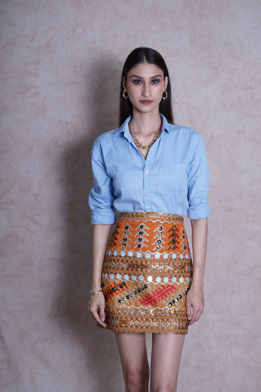 Nyx Hand Embroidered Orange Skirt Antique Emb