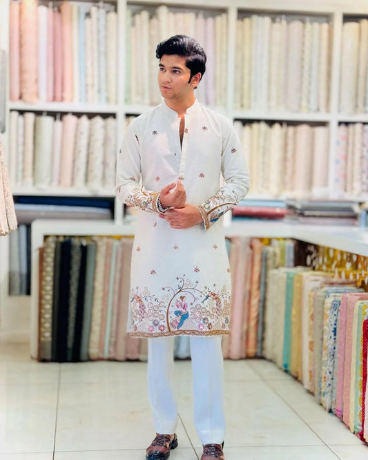 Tree ‘N’ Peacock Daman Printed Kurta Pajama Set for Men