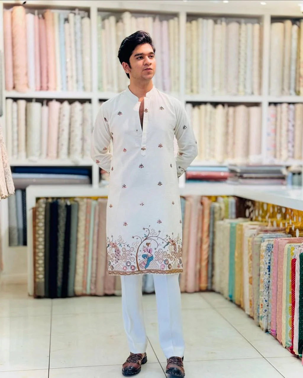 Tree ‘N’ Peacock Daman Printed Kurta Pajama Set for Men