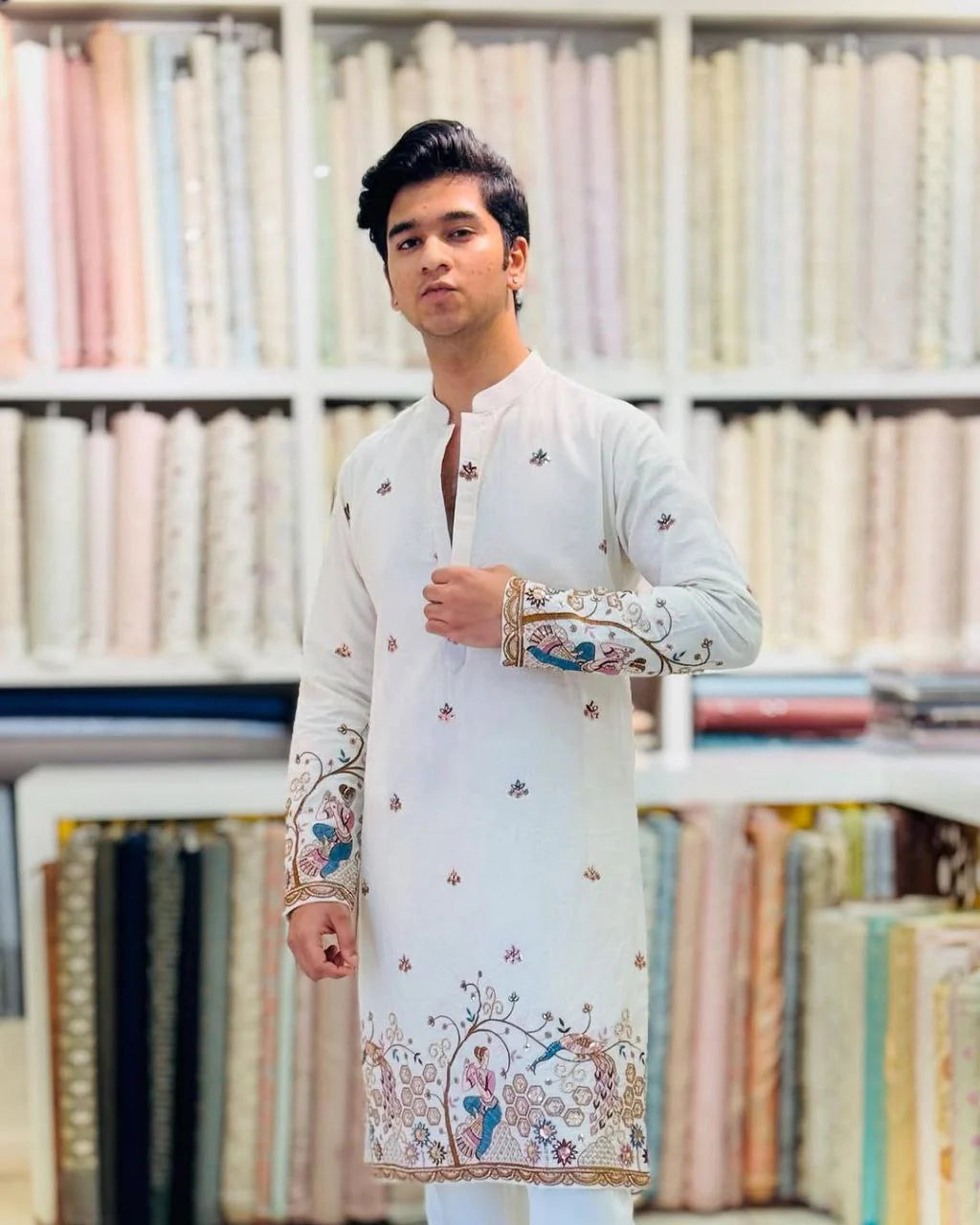 Tree ‘N’ Peacock Daman Printed Kurta Pajama Set for Men