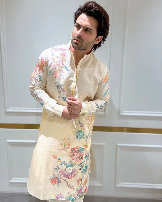 Floral Hand-Printed Kurta with Pajama Set