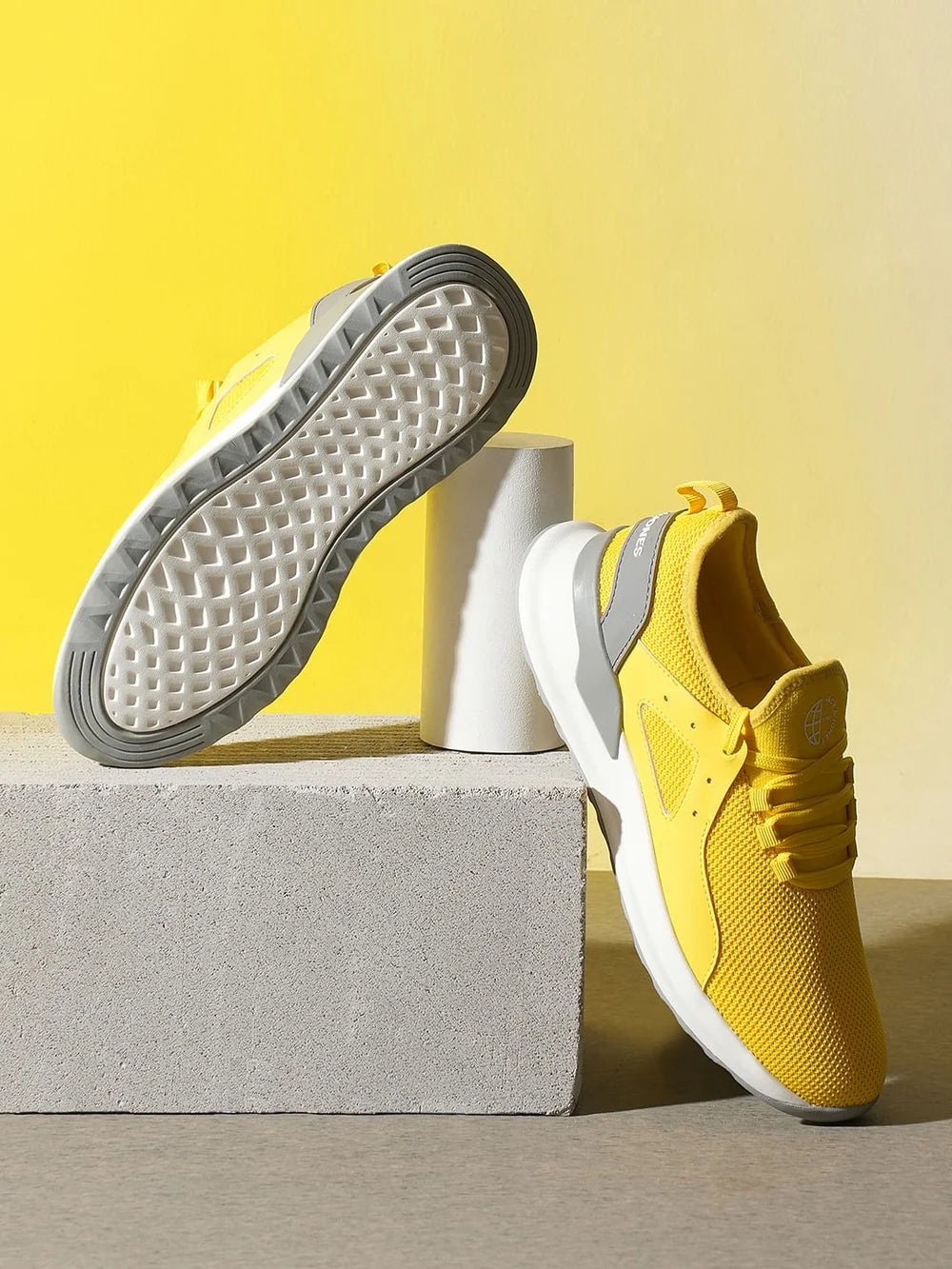 YELLOW KNIT LACE-UP SNEAKERS