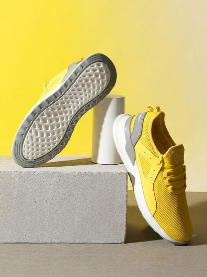 YELLOW KNIT LACE-UP SNEAKERS
