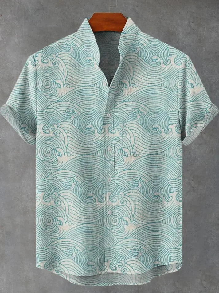 japanese Ukiyo-e Waves Art Print Casual 100% Cotton Shirt