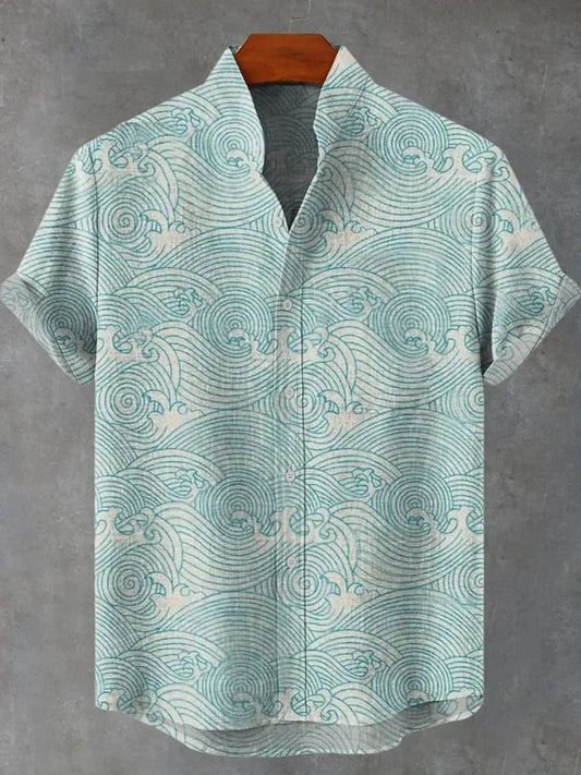japanese Ukiyo-e Waves Art Print Casual 100% Cotton Shirt