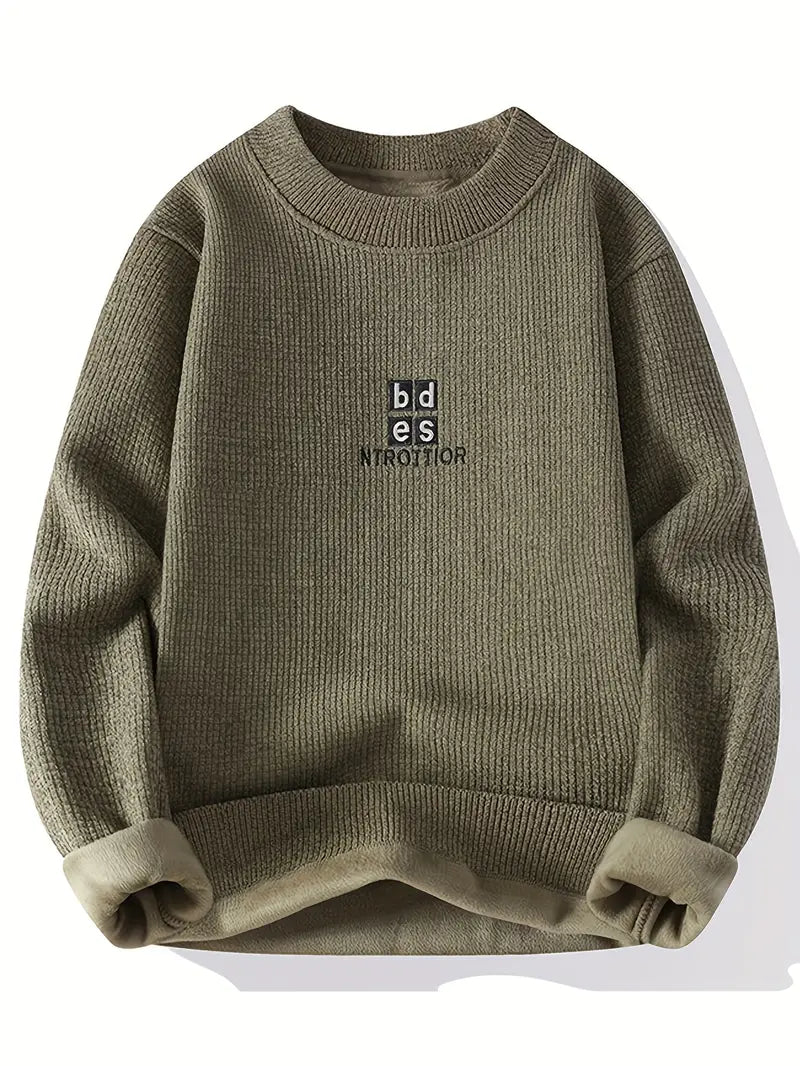 Commisely Minimal Embroidered Knit Sweater – Olive Green