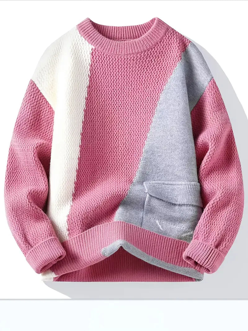 Commisely Color Block Knitted Sweater – Pink