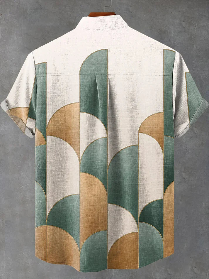 Vintage Simple Geometric Art Print Casual 100% Cotton Shirt
