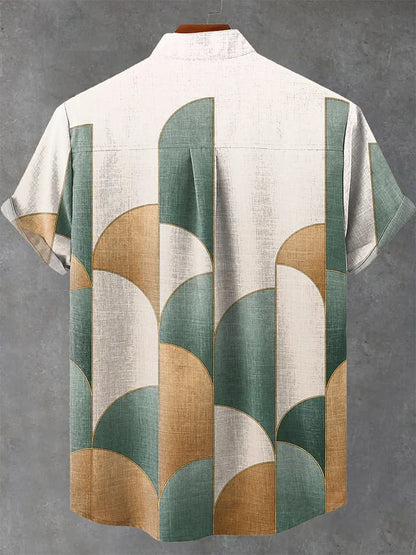 Vintage Simple Geometric Art Print Casual 100% Cotton Shirt