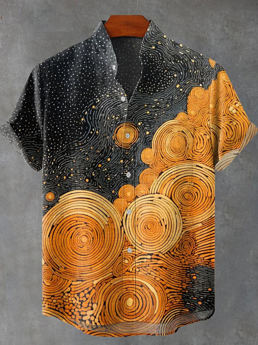 Abstract Yellow Circle Art Vintage Print Casual 100% Cotton Shirt