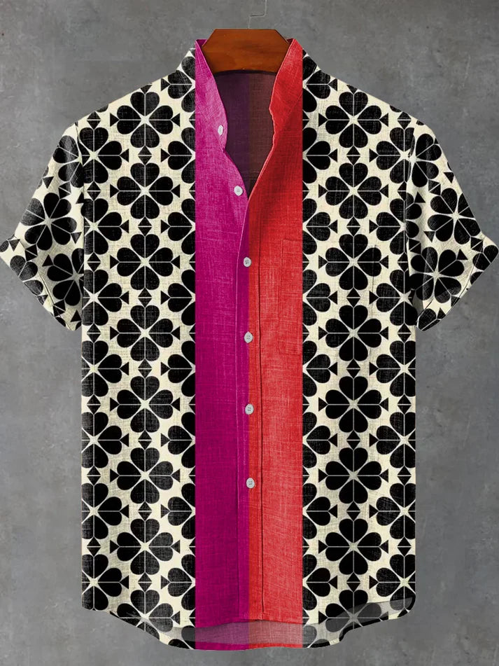 Vintage Geometric Pattern Art Print Casual 100% Cotton Shirt