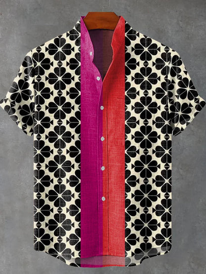 Vintage Geometric Pattern Art Print Casual 100% Cotton Shirt