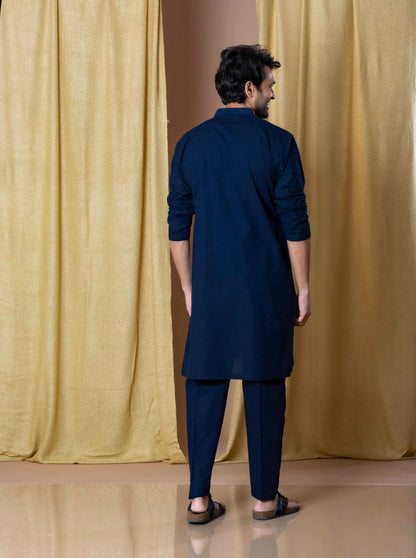 Navy Blue Designer Embroidery Work Kurta & Pajama Set for Men