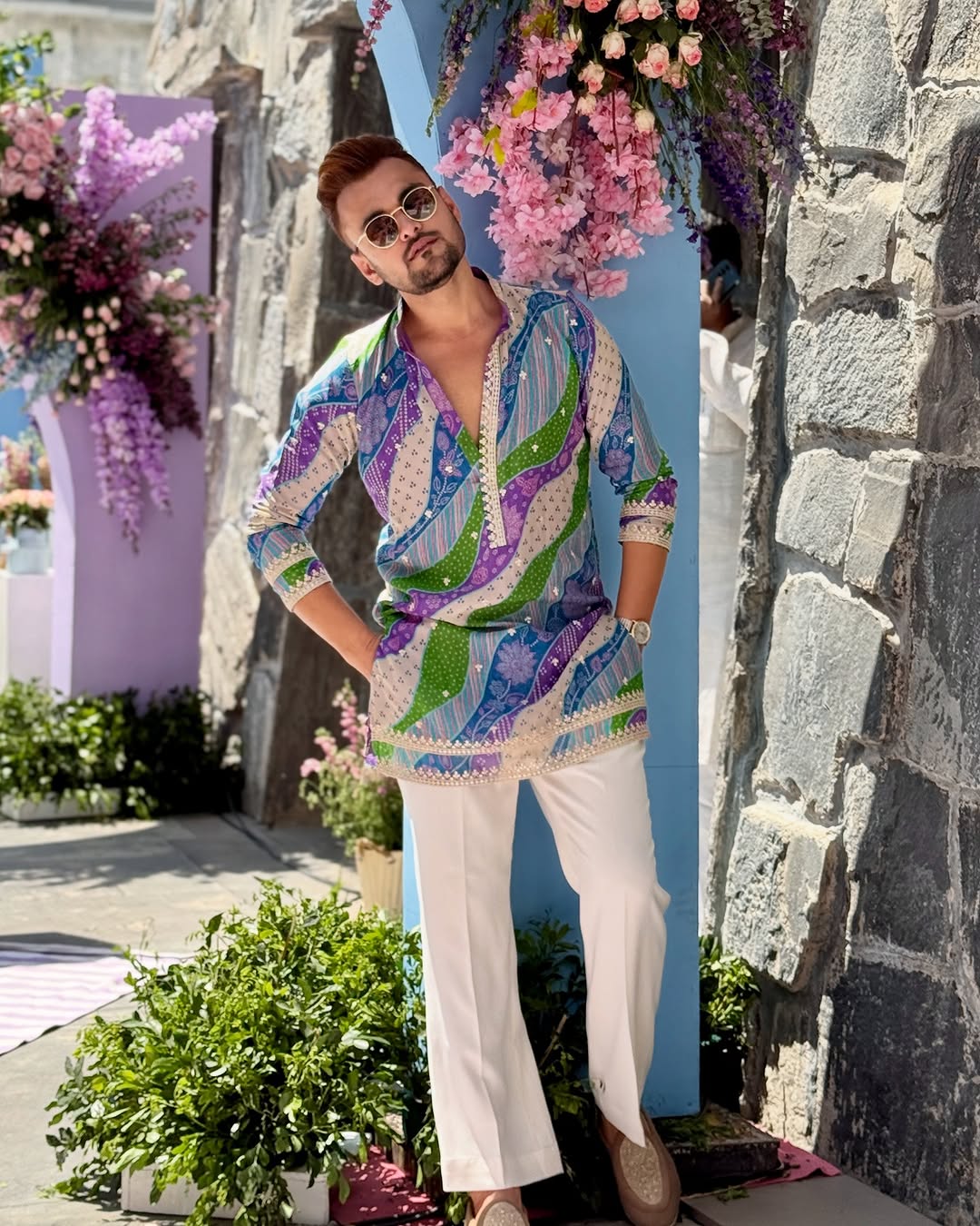 Multi-Coloured Badhani Embroidered Printed Kurta & Pajama Set