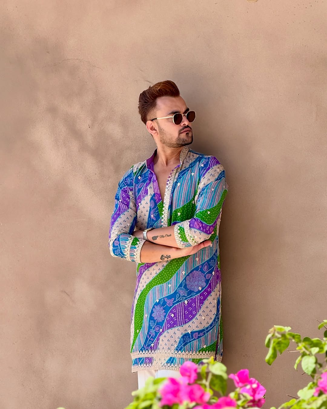 Multi-Coloured Badhani Embroidered Printed Kurta & Pajama Set