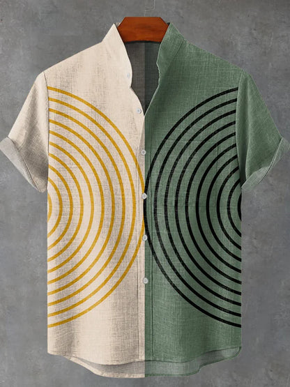 Casual Simple Lines Art Print Casual 100% Cotton Shirt