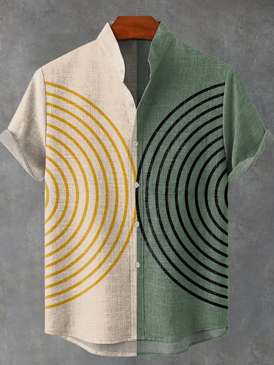 Casual Simple Lines Art Print Casual 100% Cotton Shirt