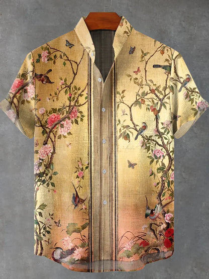 Vintage Flowers Art Print Casual 100% Cotton Shirt