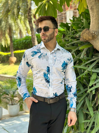 Blue Floral Cotton Shirt