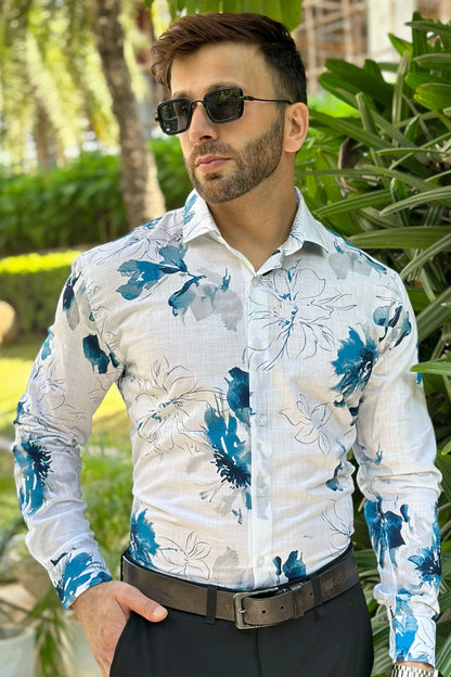 Blue Floral Cotton Shirt