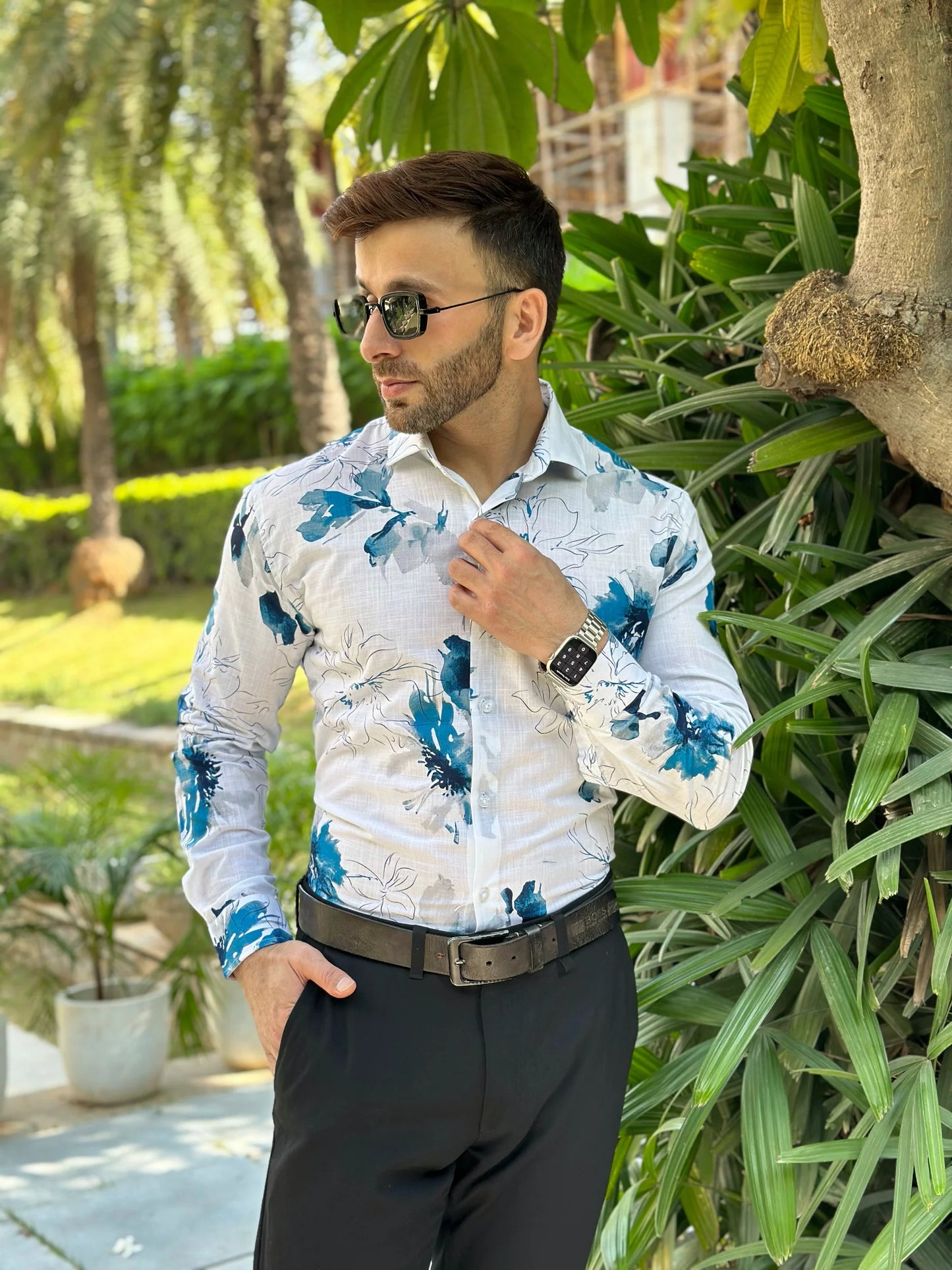 Blue Floral Cotton Shirt
