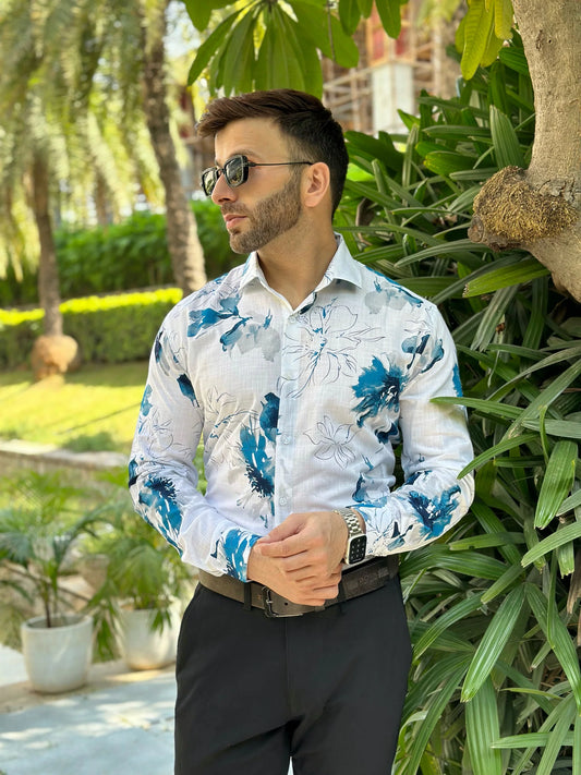 Blue Floral Cotton Shirt