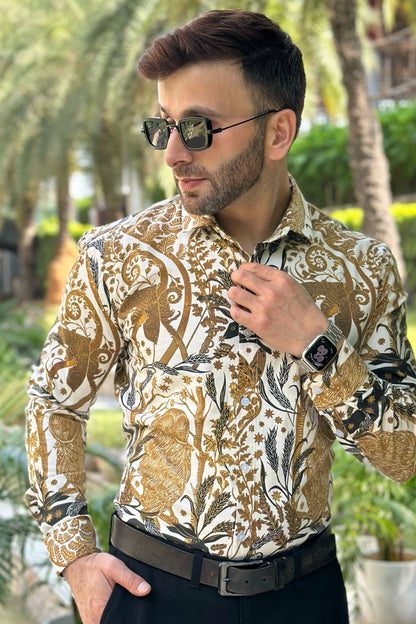 Mustard "Deer" Cotton Shirt