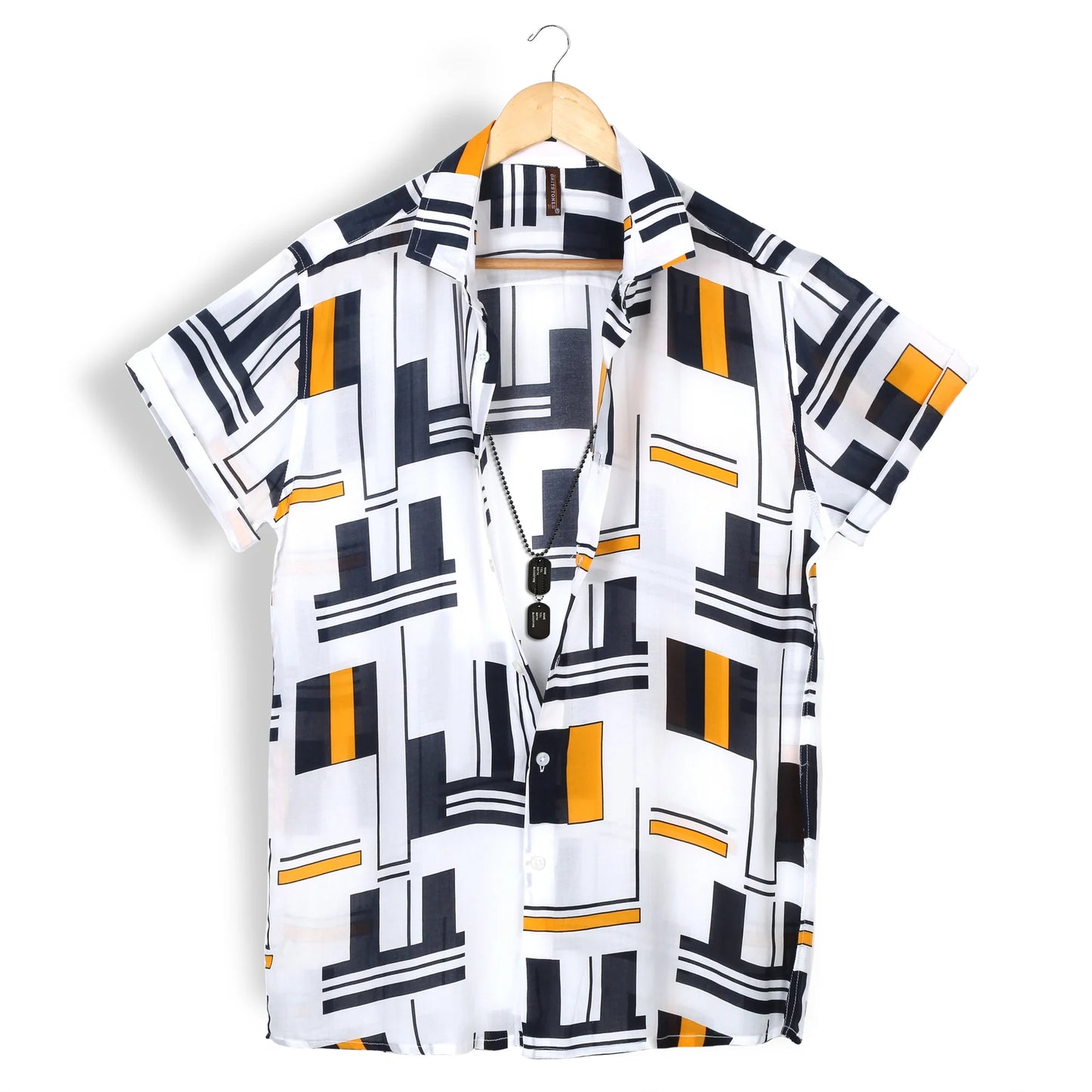 White Street Print Half Sleeves Rayon Shirt