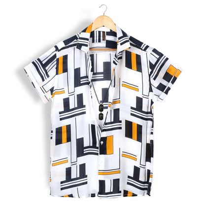 White Street Print Half Sleeves Rayon Shirt