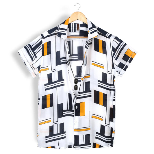White Street Print Half Sleeves Rayon Shirt