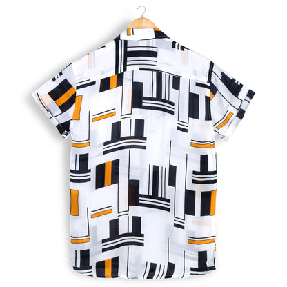White Street Print Half Sleeves Rayon Shirt