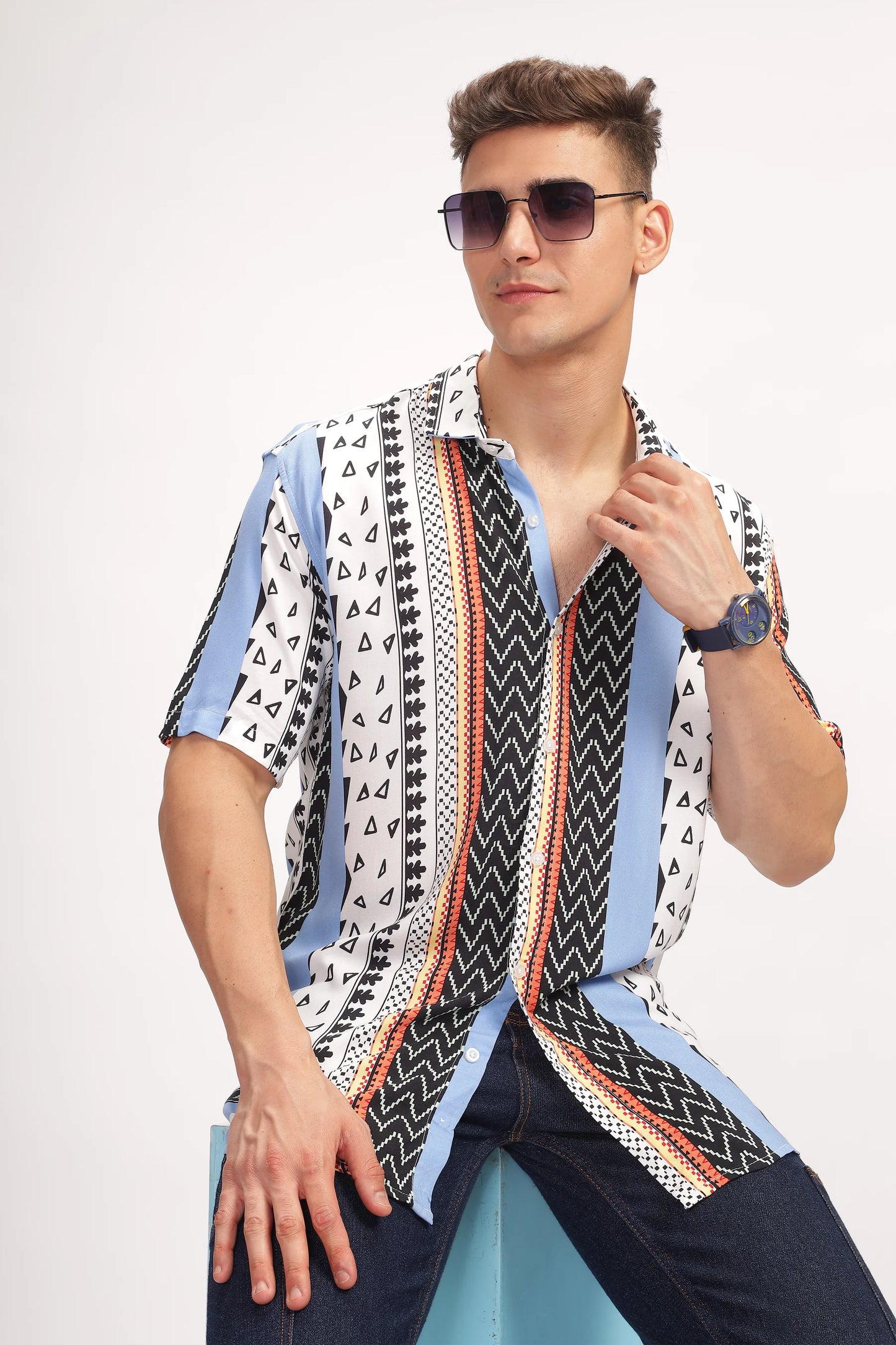 Spectrum White Oversized Printed Shirt