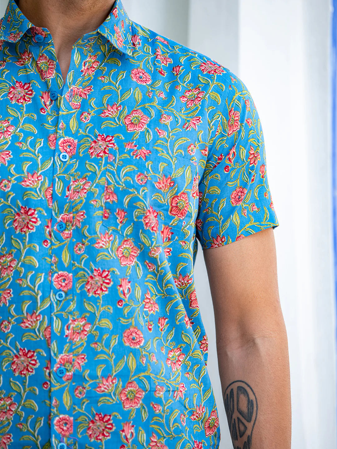 Blue Floral Jaipuri Cotton Printed Shirt