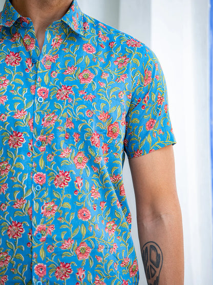 Blue Floral Jaipuri Cotton Printed Shirt