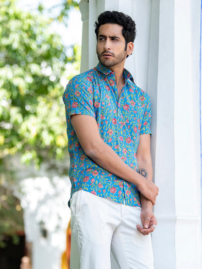 Blue Floral Jaipuri Cotton Printed Shirt