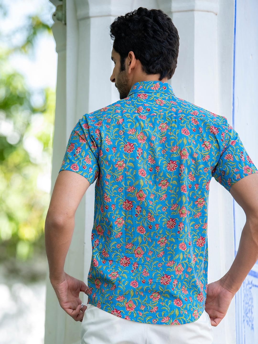Blue Floral Jaipuri Cotton Printed Shirt