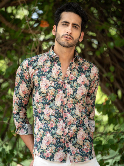 Cotton Black Floral Digital Print Shirt