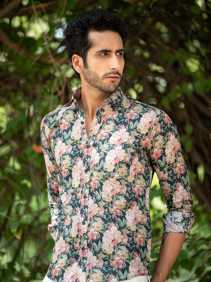 Cotton Black Floral Digital Print Shirt