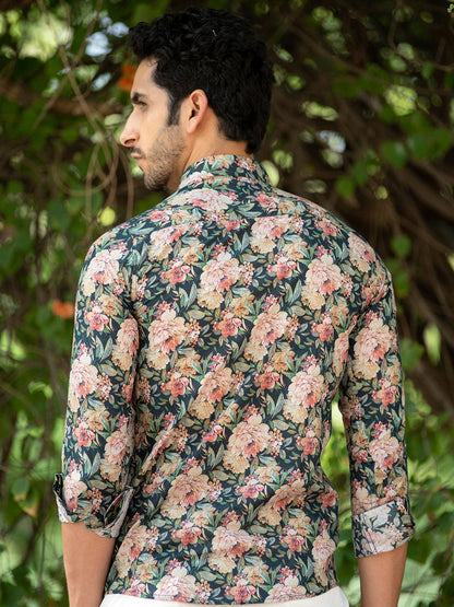Cotton Black Floral Digital Print Shirt