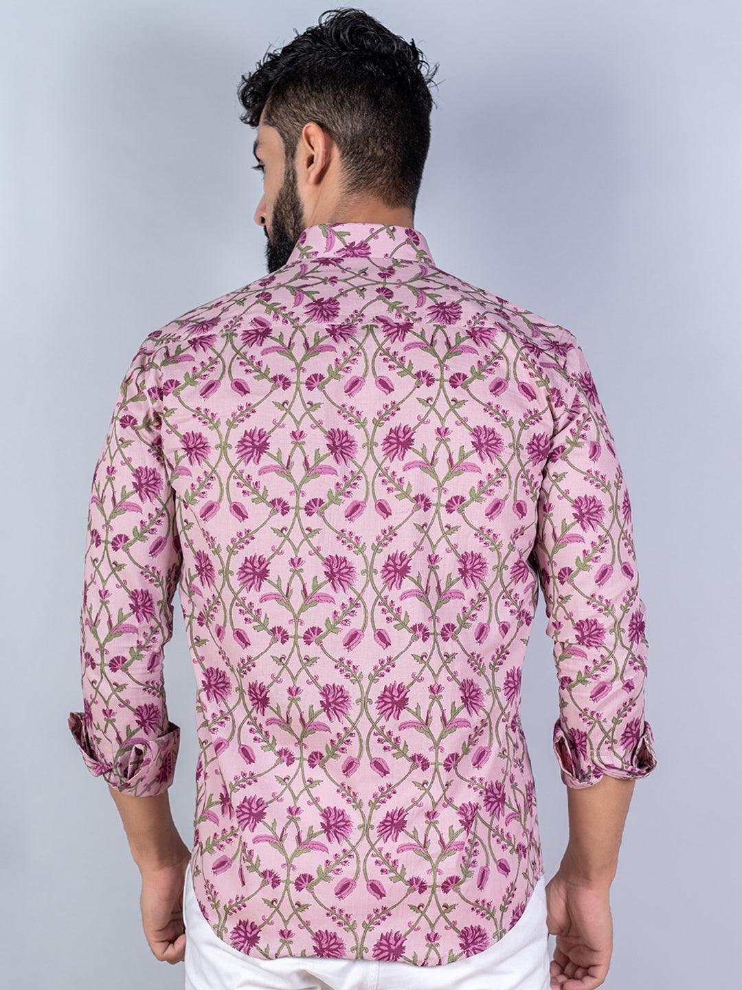 Lilac Floral Full Sleeves Cotton Printed Shirt For Men