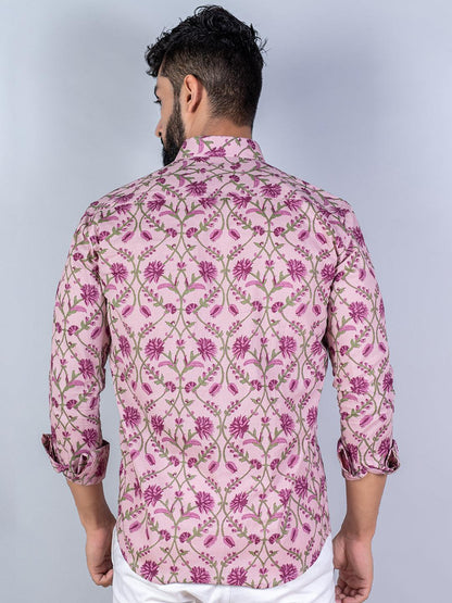 Lilac Floral Full Sleeves Cotton Printed Shirt For Men
