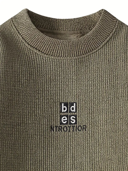 Commisely Minimal Embroidered Knit Sweater – Olive Green