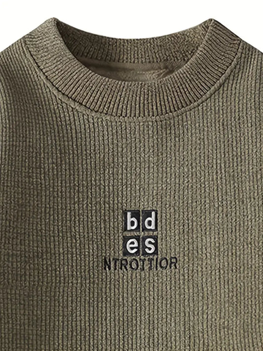 Commisely Minimal Embroidered Knit Sweater – Olive Green