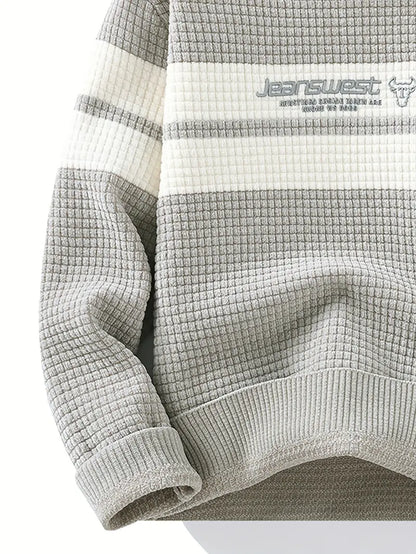 Commisely Textured Knit Sweater – Cream & Gray Block Stripe