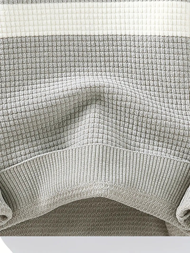 Commisely Textured Knit Sweater – Cream & Gray Block Stripe