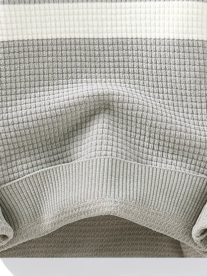 Commisely Textured Knit Sweater – Cream & Gray Block Stripe